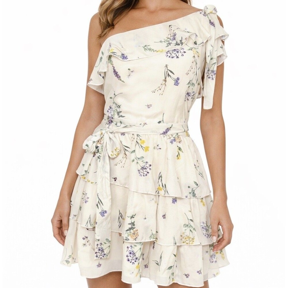 Showpo Dreaming One Shoulder Ruffled Mini Dress Yellow Size 12 Whimsy Cottage